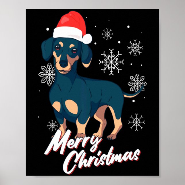 Affiche Merry Christmas Dachshund Santa Claus Xmas New Yea (Devant)