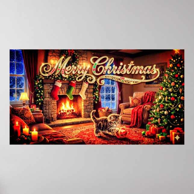 Affiche Merry Christmas Decorative Artwork with Kitten (Devant)