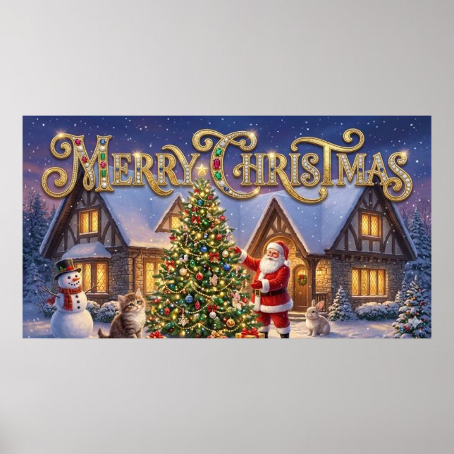 Affiche Merry Christmas Decorative Artwork with Santa #1 (Devant)