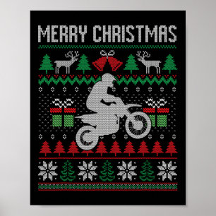 Affiche Merry Christmas Dirt Bike Père Noël Funny Family M