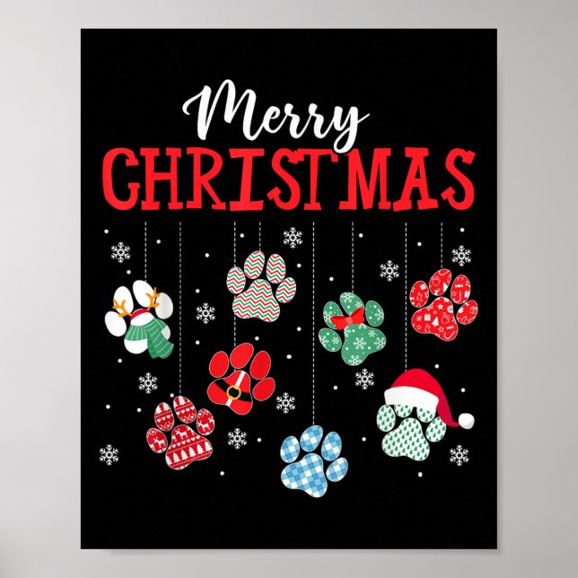 Affiche Merry Christmas Dog Paws Lights Funny Xmas Womens  (Devant)