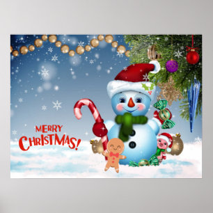 Affiche Merry Christmas Festive Cute Snowman Holiday  