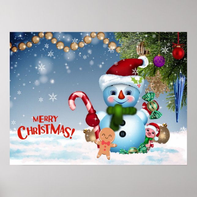 Affiche Merry Christmas Festive Cute Snowman Holiday   (Devant)