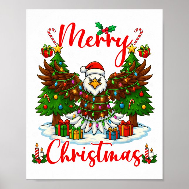 Affiche Merry Christmas Funny Bald Eagle Lover Xmas Lights (Devant)