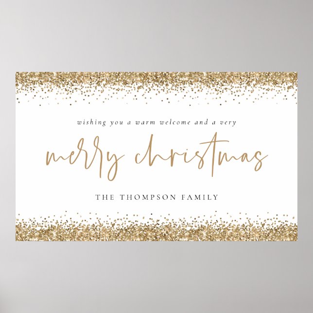 Affiche Merry Christmas Gold Glitter Name White (Devant)