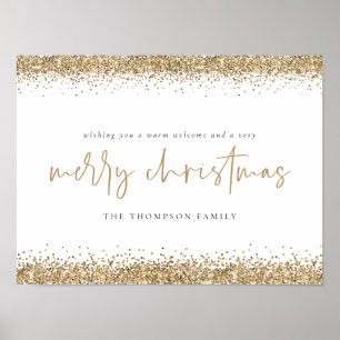 Affiche Merry Christmas Gold Glitter Name White