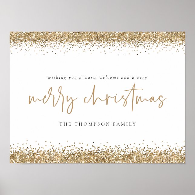 Affiche Merry Christmas Gold Glitter Name White (Devant)
