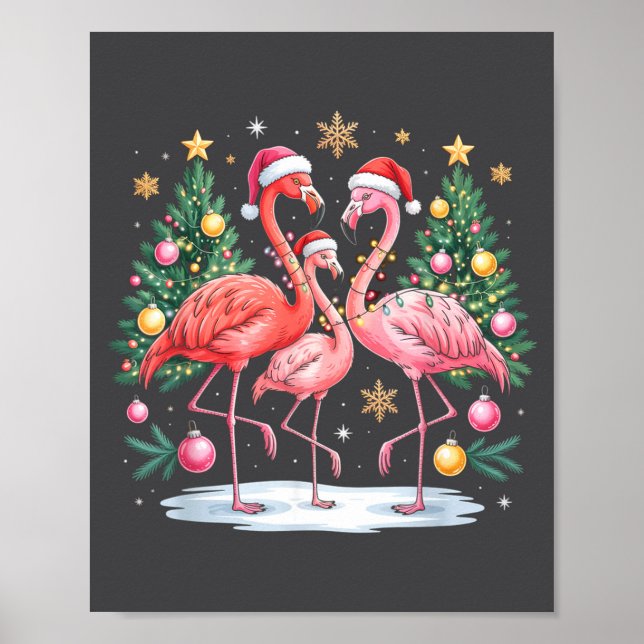 Affiche Merry Christmas Hat Santa Flamingo Light Christmas (Devant)