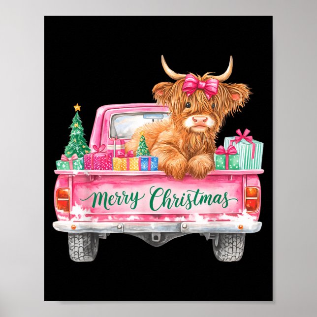 Affiche Merry Christmas Highland Cow Nk Truck Xmas Tree Wo (Devant)