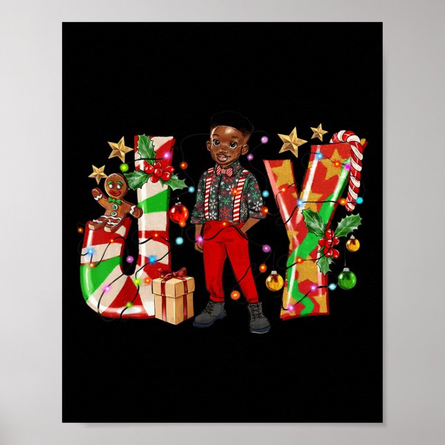 Affiche Merry Christmas Joy Afro Black Boy African America (Devant)