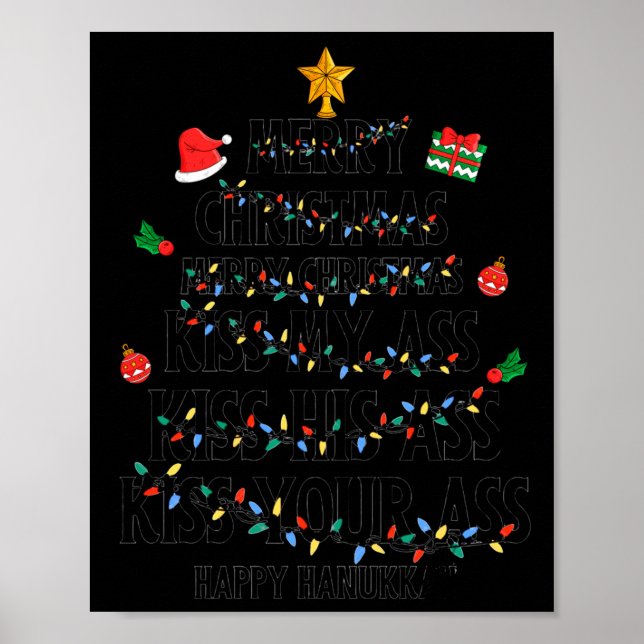 Affiche Merry Christmas Kiss My Happy Hanukkah Funny Xmas  (Devant)