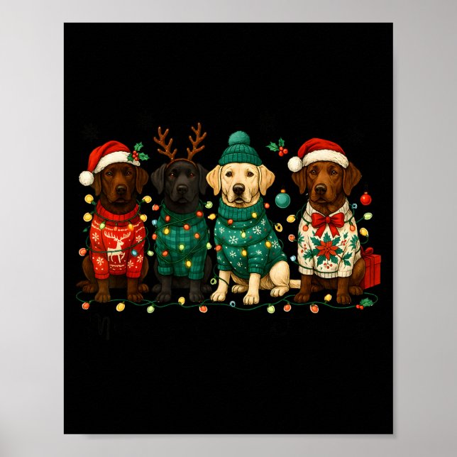 Affiche Merry Christmas Labrador Dog Retro Xmas Puppy Men  (Devant)