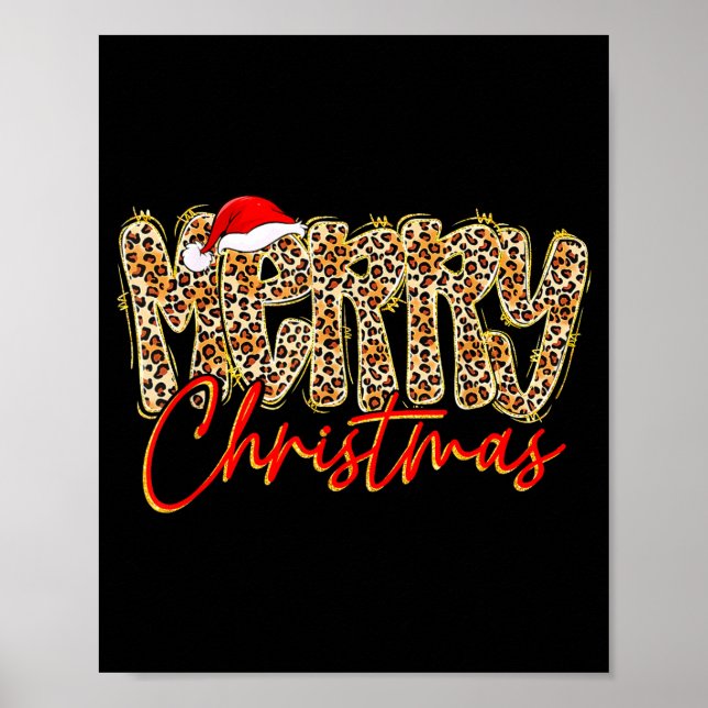 Affiche Merry Christmas Leopard Xmas Santa Holiday Family  (Devant)