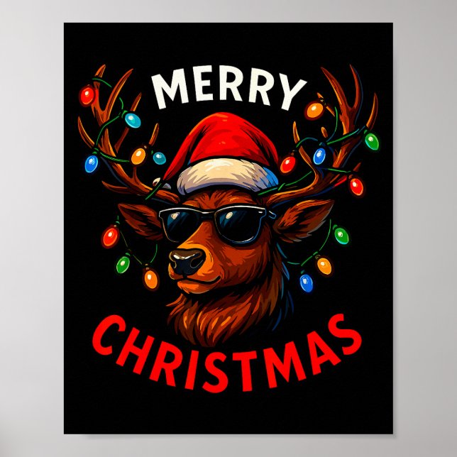 Affiche Merry Christmas Lights Reindeer Xmas Family Men Wo (Devant)