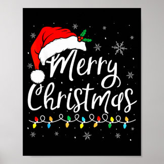 Affiche Merry Christmas Lights Santa Hat Xmas Family Match
