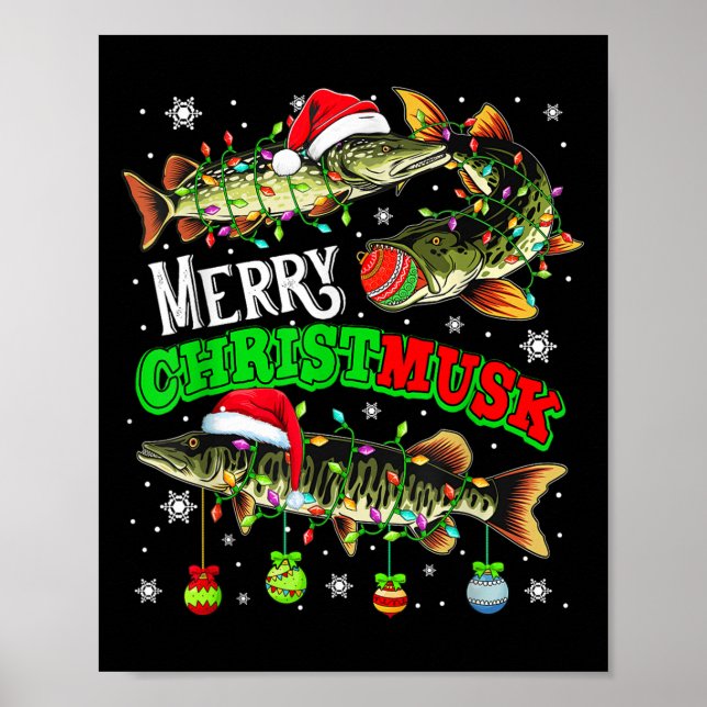 Affiche Merry Christmas Musky Three Santa Muskies Fisher F (Devant)