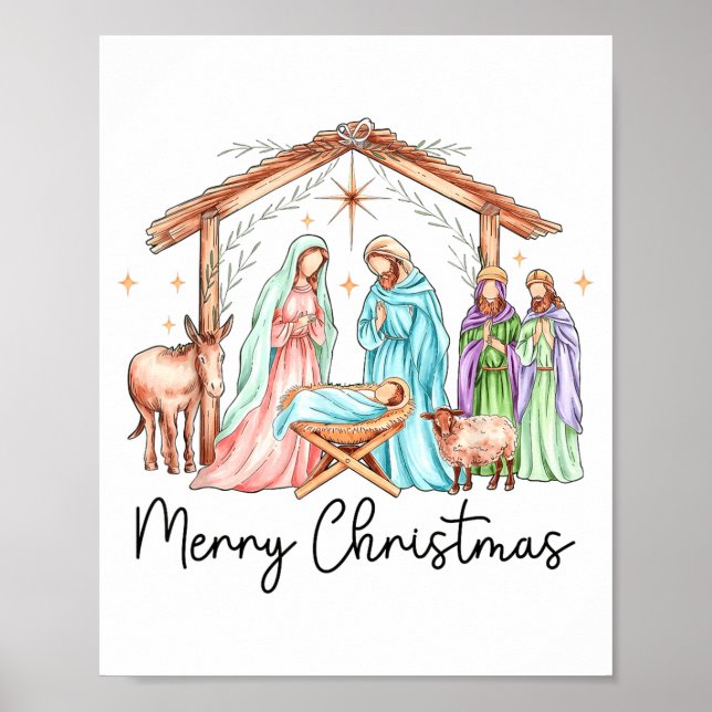Affiche Merry Christmas Nativity Scene North Star Baby Jes (Devant)