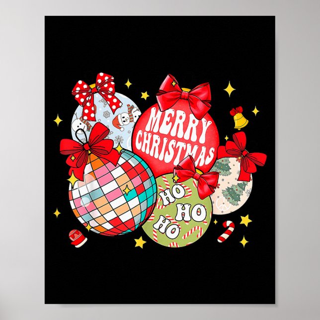 Affiche Merry Christmas Ornaments Disco Ball Coquette Bow  (Devant)