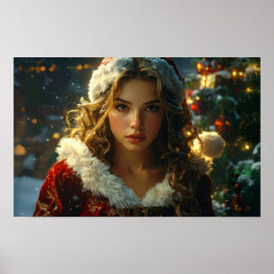 Affiche MERRY CHRISTMAS par Père Noël Girl