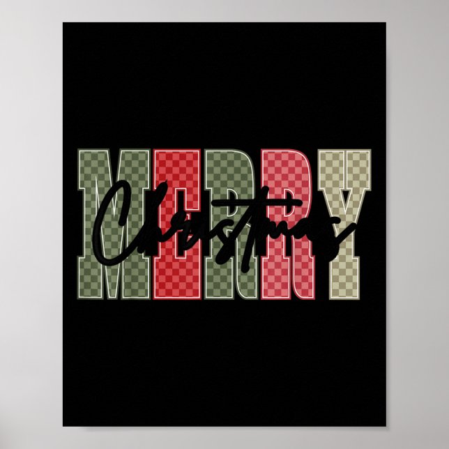 Affiche Merry Christmas Red Green Plaid Checkered Xmas Gir (Devant)