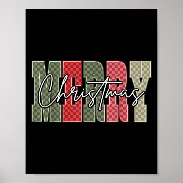 Affiche Merry Christmas Red Green Plaid Checkered Xmas Gir (Devant)