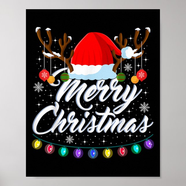 Affiche Merry Christmas Red Santa Hat Reindeer Xmas Matchi (Devant)