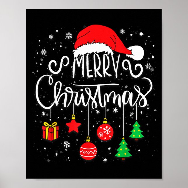 Affiche Merry Christmas Santa Hat Lights Funny Xmas Family (Devant)