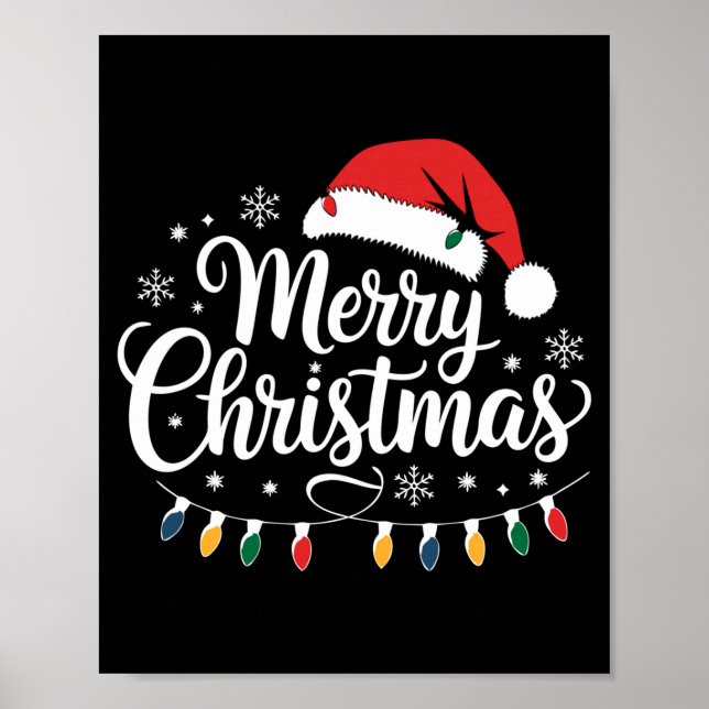 Affiche Merry Christmas Santa Hat Xmas Lights Red Family M (Devant)