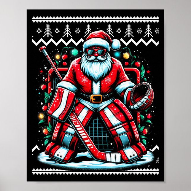 Affiche Merry Christmas Santa Hockey Goalie Ugly Christmas (Devant)
