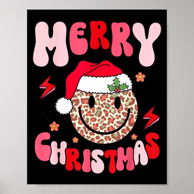 Affiche Merry Christmas Smile Face Santa Claus Hat Groovy  (Devant)
