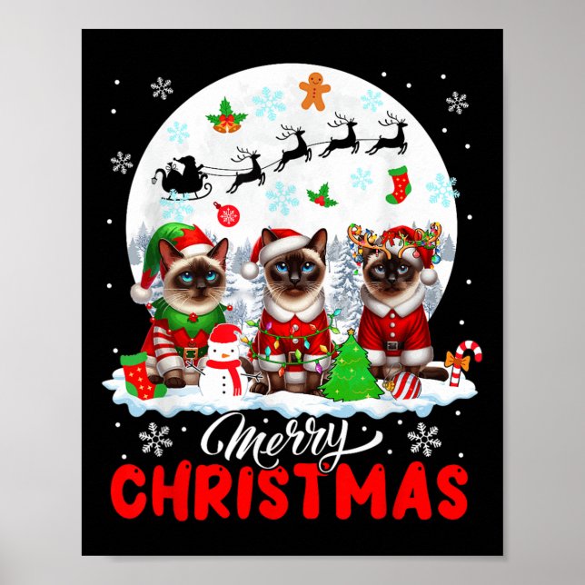 Affiche Merry Christmas Three Santa Elf Reindeer Siamese C (Devant)