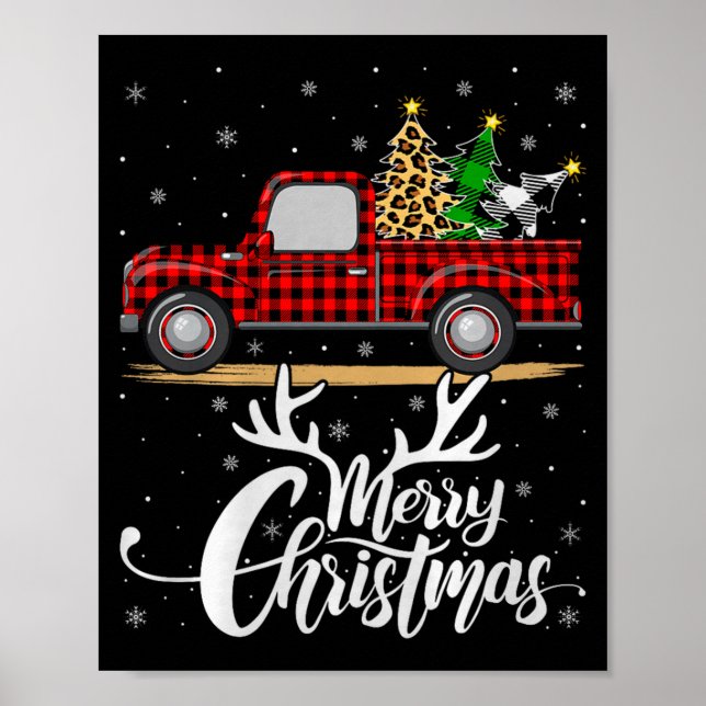 Affiche Merry Christmas Tree Buffalo Plaid Truck Family Gr (Devant)