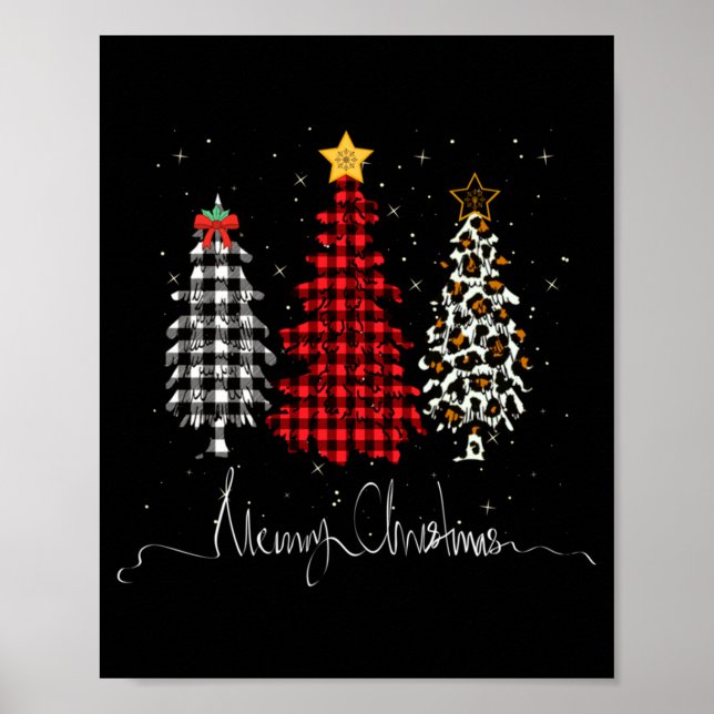 Affiche Merry Christmas Tree Leopard Plaid Printed  (Devant)