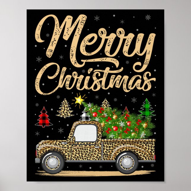 Affiche Merry Christmas Tree Leopard Truck Xmas Family Paj (Devant)