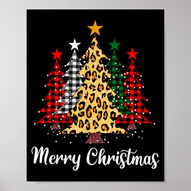 Affiche Merry Christmas Trees With Buffalo Plaid &amp; Leo (Devant)