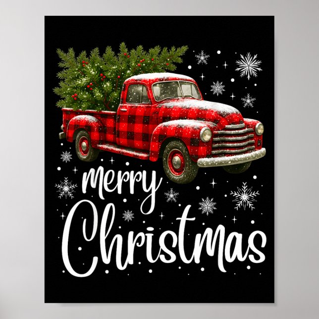 Affiche Merry Christmas Truck Buffalo Plaid Xmas Tree Men  (Devant)
