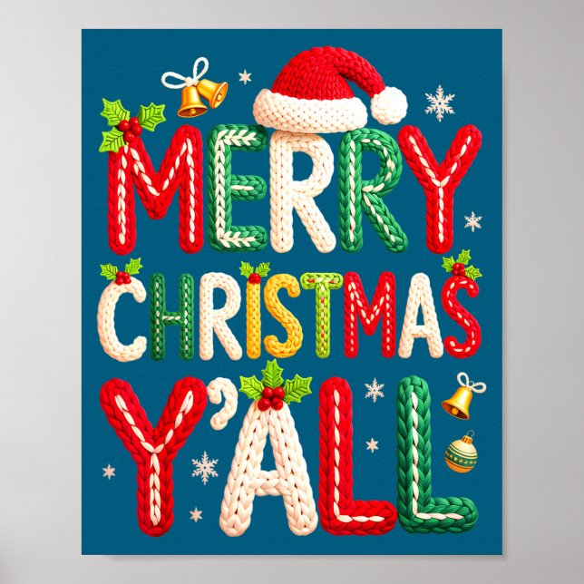 Affiche Merry Christmas Y'all Santa Crochet Knitting Quilt (Devant)