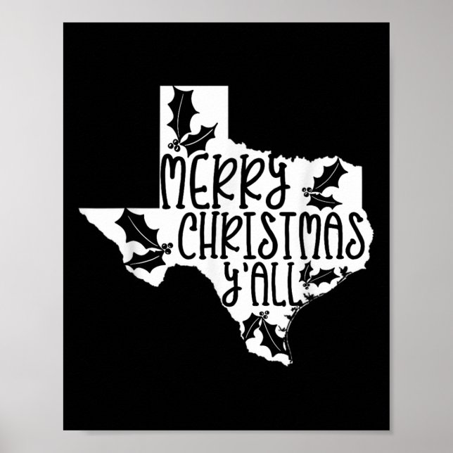 Affiche Merry Christmas Yall Texas Mistletoe White Graphic (Devant)