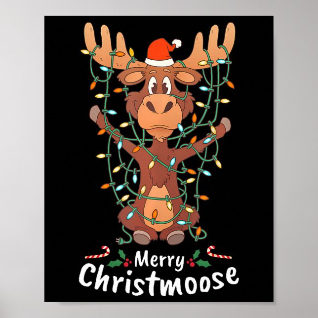 Affiche Merry Christmoose Christmas Moose Xmas Tree Lights (Devant)