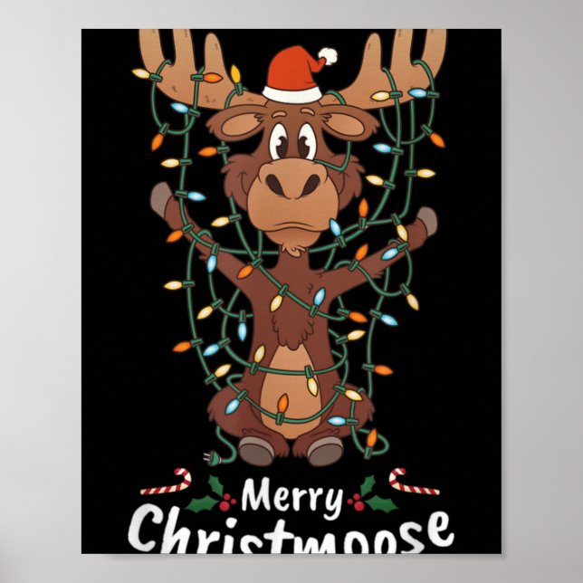 Affiche Merry Christmoose Christmas Moose Xmas Tree Lights (Devant)
