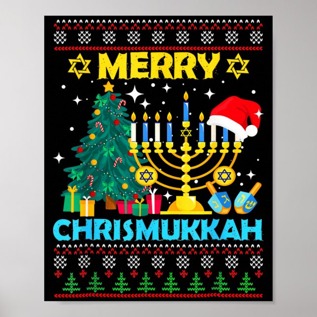 Affiche Merry Christmukkah Hanukkah Christmas Tree Xmas Fa (Devant)