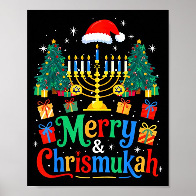Affiche Merry Christmukkah Hanukkah Christmas Tree Xmas Fa (Devant)