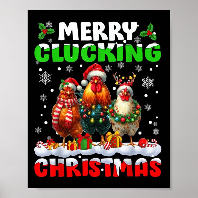 Affiche Merry Clucking Christmas Funny Chicken Santa Hat X (Devant)
