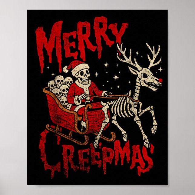 Affiche Merry Creepmas Skeleton Creepy Christmas Goth Holi (Devant)