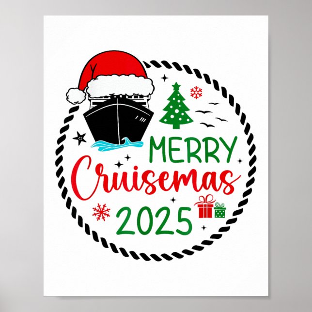 Affiche Merry Cruisemas Santa Hat Cruise Ship Christmas Cr (Devant)