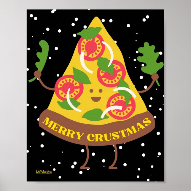 Affiche MERRY CRUSTMAS drôle Noël pizza jeu de mot idée ca (Devant)