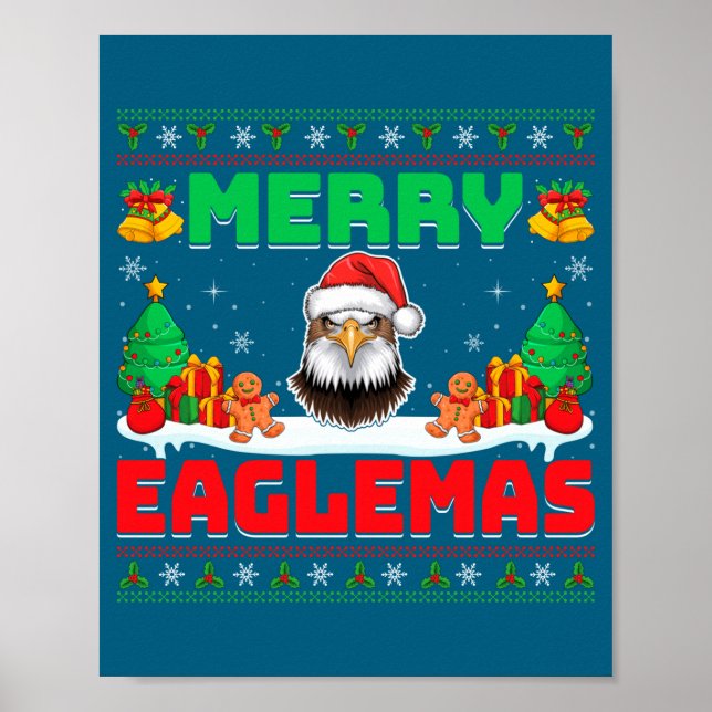 Affiche Merry Eaglemas - Eagle Wearing Santa Hat Ugly Chri (Devant)