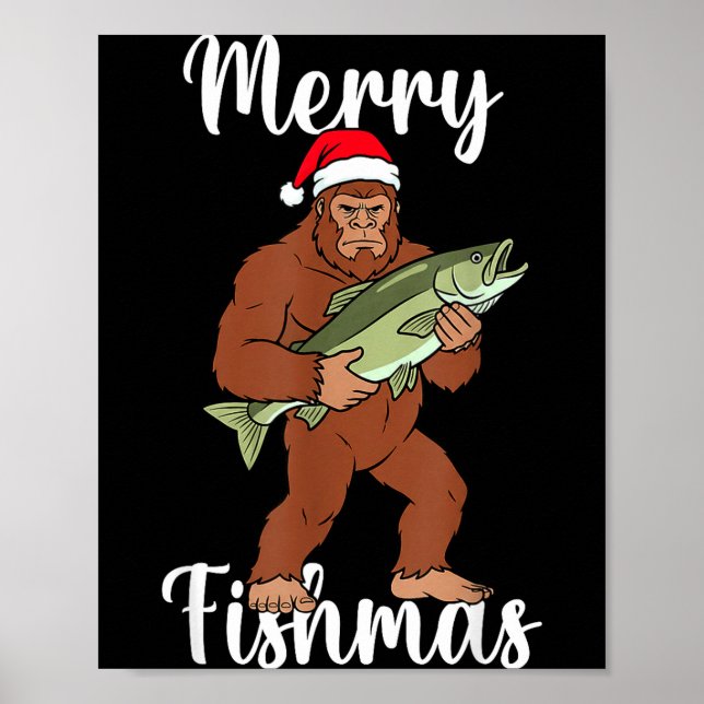 Affiche Merry Fishmas Bigfoot Fishing Funny Sasquatch Sant (Devant)