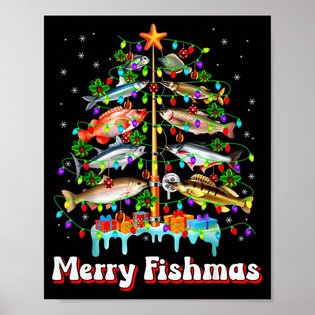 Affiche Merry Fishmas Christmas Tree Funny Fish Fishing Fi (Devant)