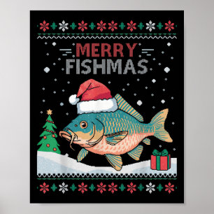 Affiche Merry Fishmas - Drôle laide pêche à la carpe de No